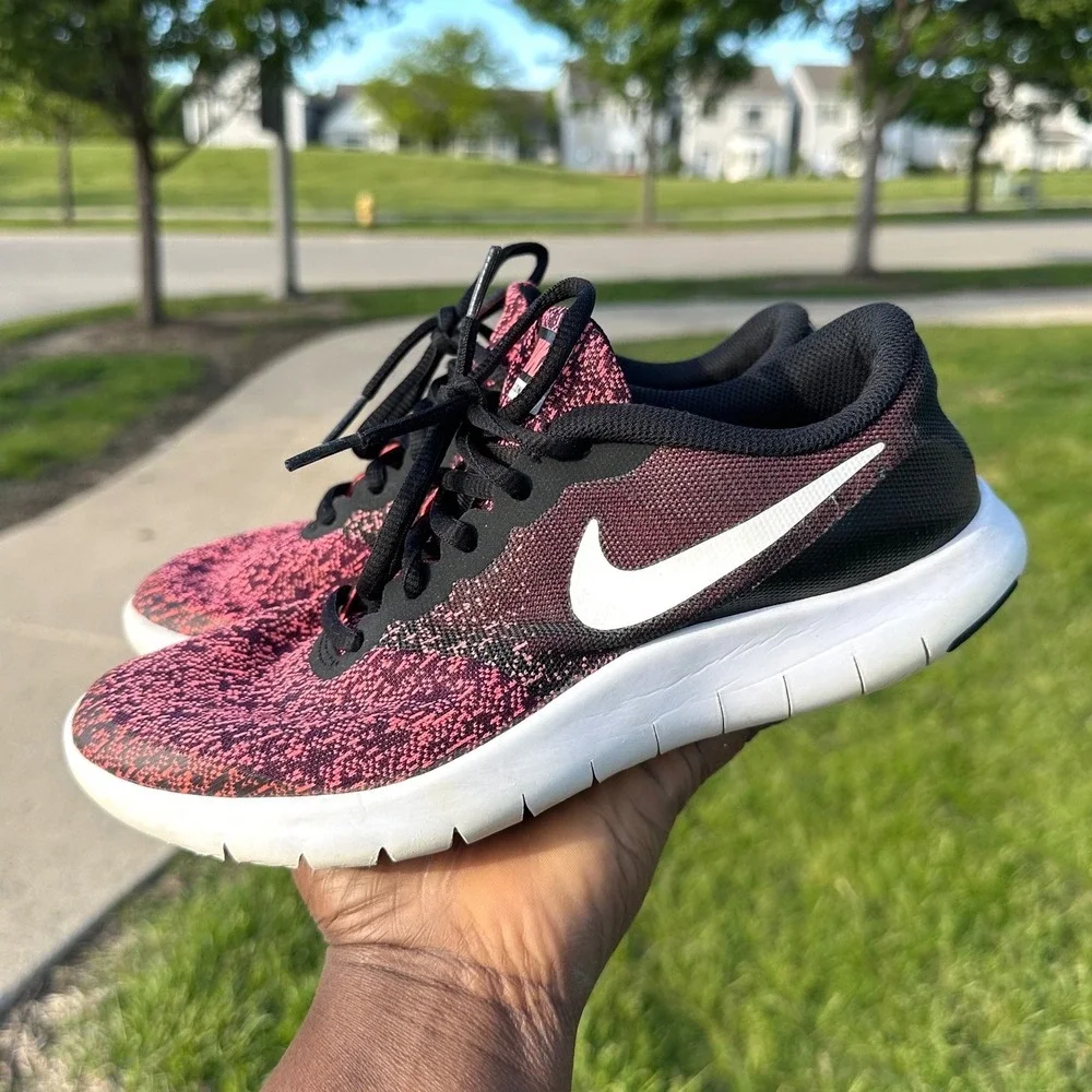 Nike Flex Contact GS Big Kids Athletic Shoes Size 5.5Y Black Pink Sneakers